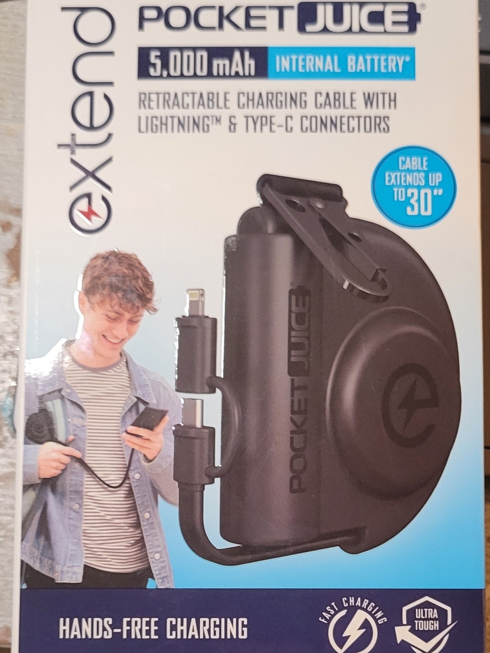 Pocket Juice Retractable 5,000mAh Portable Charger - Black